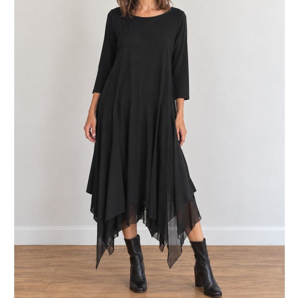 Magdalena USA Black Lagenlook Handkerchief Hem Maxi Dress XL Whimsigoth Witchy